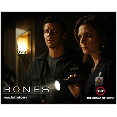 Bones (TV Series 2005 -) 8x10 Inch Photo David Boreanaz Sideways Glance at Emily Deschanel Holding Flashlight TNT Ad kn