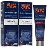 No Hair Crew Intimate/Private At Home Hair Removal Cream for Men - Painless, Flawless, Soothing Depilatory for Manscaping Unwanted Coarse Male Body Hair, 100ml (2 Pack)