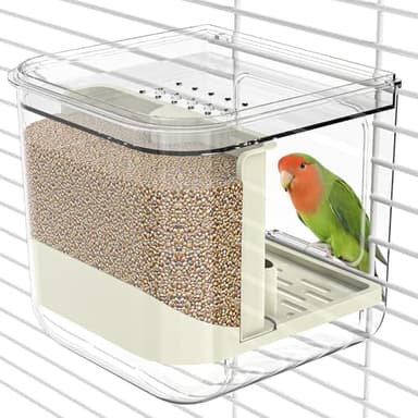 BAGHPBM No Mess Automatic Bird Feeder,Multifunctional Parrot Seed Feeders,Transparent Seed Food Container,Bird Cage Accessories for Canaries Budgies Lovebirds Conures Cockatiels