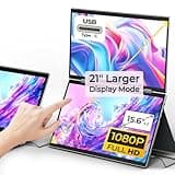 YUBWVO Portable Dual Screen Monitors Only Bottom Touch 15.6” 1080 FHD IPS for Win/Linux, Built-in Protective Cover/Stand, 360°Rotation and USB-C Triple Screen Laptop Monitor Extender