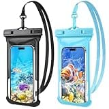 2 Pack Waterproof Phone Pouch- 3D Design 7.5" Waterproof Phone Case for iPhone 16/15/14/13/12/11 Pro Max Plus Samsung, IPX8 Cellphone Dry Bag Beach Cruise Essentials, Black+Blue