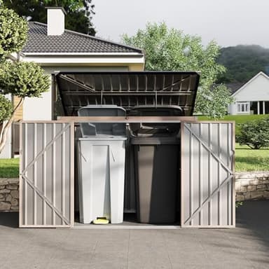 3x6 ft Outdoor Metal Storage Shed for 2 Trash Cans, Weather-Resistant Trash Can Shed with Chain-Lifting Lid for Garden, Backyard & Patio