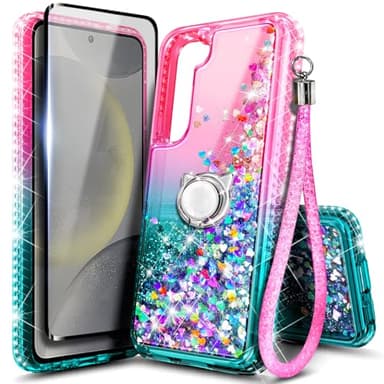 NGB Designed for Samsung Galaxy S25/S24 Case, Cute Glitter Pink/Aqua