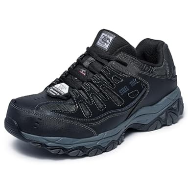 Skechers Men's Work Cankton Steel Toe Construction Shoe, Black/Charcoal, 10.5