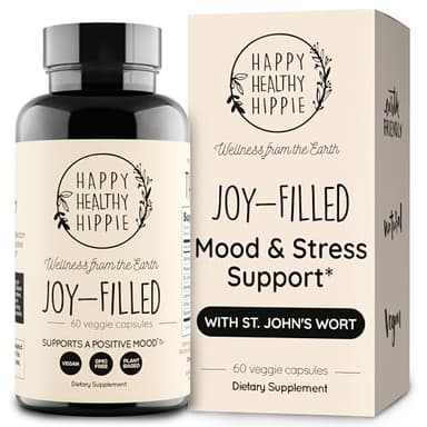 Joy-Filled Mood Support Supplement - 7 Herb Complex + St. Johns Wort | Stress Relief – Helps Calm The Mind & Body | 100% Plant-Based Happy Pills, Ashwagandha, Rhodiola Rosea | Adaptogens, 60 Ct