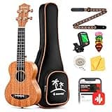 Donner Concert Ukulele Beginner Mahogany 23 Inch Ukelele Kit with Free Online Lesson Gig Bag Strap Nylon String Tuner Picks Cloth DUC-1 Gift Choice