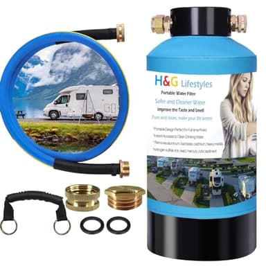 H&G lifestyles ‎RV Water Filter System,KDF GAC Carbon Water Filter for RV, Reduce Sulfur Odor Chlorine Heavy Metal,Improve Water Taste, with 3/4" GHT Brass Adapter,Water Filtration System for Camping