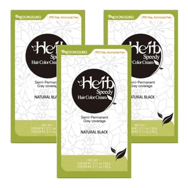 Dongsung Herb Speedy Color Cream (Natural Black, 3 Pack), PPD-Free Ammonia-Free Vegan Gray Coverage Hair Dye with Sun Protection, Odorless, Gentle for Sensitive Scalp, No Eye or Scalp Irritation