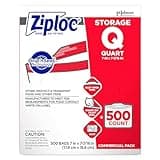 SC Johnson Professional Ziploc Storage Bags, For Food Organization and Storage, Double Zipper, Quart, 500 Count