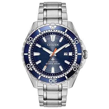 Citizen Men's Promaster Sea Eco-Drive Stainless Steel Watch, 3-Hand Date, One-Way Rotating Bezel, ISO Compliant, Luminous Hands and Markers, Blue Dial, 45mm (Model: BN0191-55L)