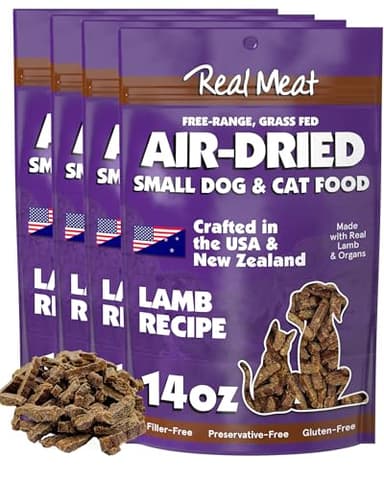 Real Meat Air Dried Cat Food & Dog Food w/ Real Lamb - 3.5lbs of USA-Crafted Grain-Free Dry Dog & Cat Food Sourced from Hormone-Free, Free-Range, Grass-Fed Lamb - All Natural, High Protein Pet Food