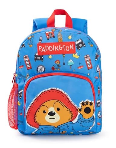 Paddington Bear Boys Backpack | Blue & Red Rucksack with Adjustable Straps | British Character Practical & Organised Luggage Sports School Bag For Kids | Movie Series Merchandise Gift, Blue, One Size