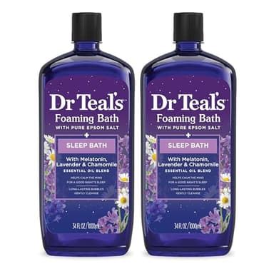 Dr Teal's Foaming Bath with Pure Epsom Salt, Sleep Blend with Melatonin, Lavender & Chamomile Essential Oils, 34 fl oz (Pack of 2)
