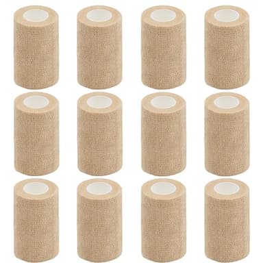 Clooflar 12 Pack Self Adhesive Bandage Wrap,3" X 5 Yards Beige Elastic Cohesive Bandage for Sports,Wrist,Ankle,Vet Wrap,Grip Tape