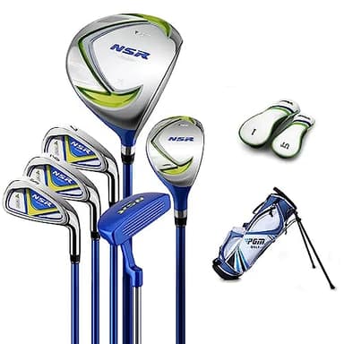 PGM Golf Club Set - 9 Pieces Junior Complete Golf Club Set for Kids Children - Right Handed - Driver(#1), Hybrid, Iron(#7,#9,#S), Putter, Golf Stand Bag