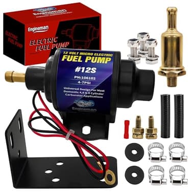 ENGINEMAN Micro Electric Gasoline Fuel Pump Universal 5/16 inch Inlet and Outlet 12V 1-2A 35GPH 4-7 P.S.I. Operating Fuel Pressure