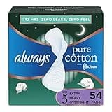 Always Pure Cotton With Flexfoam Pads, Size 5 Extra Heavy Overnight Absorbency, With Wings, 18 Count, Pack Of 3 (54 Count Total)