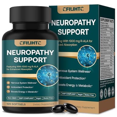 Neuropathy Support Nerve Supplement – Advanced R-Alpha Lipoic Acid Supplement with Benfotiamine, NAC & B-Complex for Nerve Health, Antioxidant & Cellular Energy - Vegan 120 Softgels