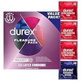 Durex Pleasure Pack Assorted Condoms, Natural Rubber Latex Condoms for Men, Regular Fit, FSA & HSA Eligible, 42 Count (Packaging may Vary)