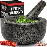 Priority Chef Heavy Duty Large Mortar and Pestle Set, 100% Granite, Non Slip Base, Make Fresh Guacamole, Salsa, Pesto, Stone Grinder Bowl, Herb Crusher, Spice Grinder, 1.5 Cup, 5.5 Inch - Black