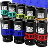 Aiourx 9 Piece 1" Drive Deep Impact Socket Set, 1 Inch - 2 Inch, SAE, 6-Point Design, Heavy Duty CR-MO, Truck Tire Service, Mechanical Equipment Maintance