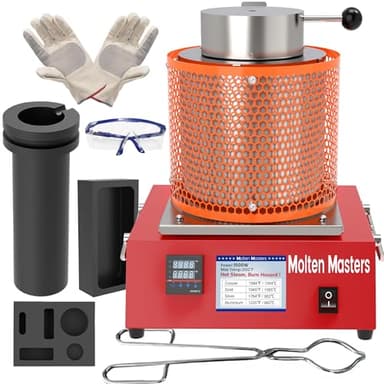 MMasters Complete 3KG Electric Melting Furnace Kit – Smelting Set with Graphite Crucible, Ingot Mold, Tongs, Gloves & Goggles – Ideal for Gold, Silver, Copper, Aluminum Refining