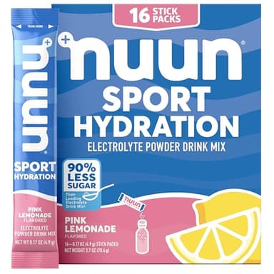 Nuun Sport Electrolyte Powder Packets with Magnesium, Calcium, Potassium, Chloride, and Sodium, Hydration Packets for On-the-Go, Pink Lemonade Flavor, Gluten Free & Vegan, 16 Single Servings