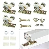 4pcs Sliding Pocket Door Wheels Replacement Top Hanger Rollers Assembly Fit Johnson Part Hardware Kit, 1" O.D. Steel Ball Bearing Wheels
