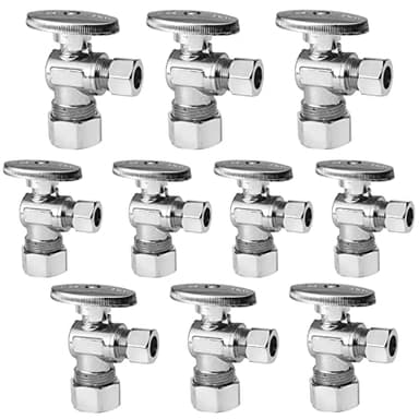 GUOFIS 10 Pack Angle Stop Valve,1/4 Turn Water Shut Off Valves,1/2" Nominal (5/8" OD) Compression Inlet x 3/8" OD Compression Outlet Shut-off Valve Plumbing(VALVE116-10Pack)