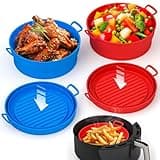 Collapsible Silicone Air Fryer Basket Liners Pot - AirFryer Liners Reusable Bowls for 3 to 5 qt As Seen on the Today Show - Air Fryer Accessories 2 Pack - Round Silicone Liners (Red & Blue)