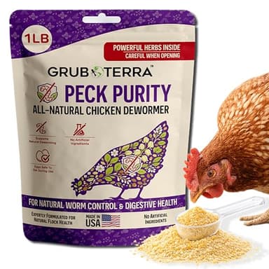PeckPurity Natural Chicken Herbal Supplement Dewormer – Daily Gut Support with Diatomaceous Earth & Yucca Extract – for Hens, Chicks & Wild Birds – Plant-Based Digestive Health Blend – USA (1 LB)