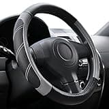Elantrip Sport Leather Steering Wheel Cover 14 1/2 inch to 15 inch Universal, Padded Soft Grip Breathable for Car Truck SUV Jeep, Anti Slip Odorless Black and Gray