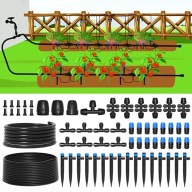 MIXC 230FT Quick-Connect Drip Irrigation System Kit, Automatic Garden Watering System with 1/4" & 1/2" Fast-Lock Tubing - Adjustable Nozzles & Sprinklers for Garden, Greenhouse, Lawn, Potted Plants