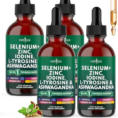 Thyroid Support Drops - Selenium, Zinc, Iodine, L Tyrosine, Ashwagandha, Turmeric, Schisandra Guggu, Cayenne, Basil - Liquid Supplement Folate Copper Alcohol -Free, Vegan, Non-GMO – 8 oz