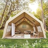 YOLENY 15.7x11.8FT Inflatable Camping Tent, Easy Setup 8-10 Person Glamping Tent, 4 Seasons Waterproof Windproof, 181 SFT Extra Large Family Blow up Air Tent House with Movie Screen, Pump, Stove Roof