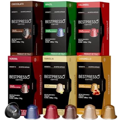 Bestpresso Coffee for Nespresso Original Machine 120 Aluminum pods Certified Genuine Espresso Variety Pack mix Flavored and Dark roast, Pods Compatible with Nespresso Original