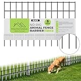 Dog Digging Fence Barrier, Animal Barrier Fence, 5 Fence Panels - Black 24in (L) x 15in (H), 1.8in Spike Spacing with Hammer Cap, Anti Dig Fence Barrier, No Dig Fence for Dogs, Rabbits l Length 10ft