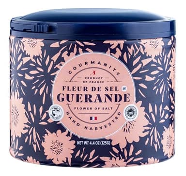 Gourmanity Fleur De Sel De Guerande, Premium Hand Harvested Finishing Salt - Authentic French Sea Sel, Ideal for Gourmet Cooking, Baking and Seasoning, 4.4 oz