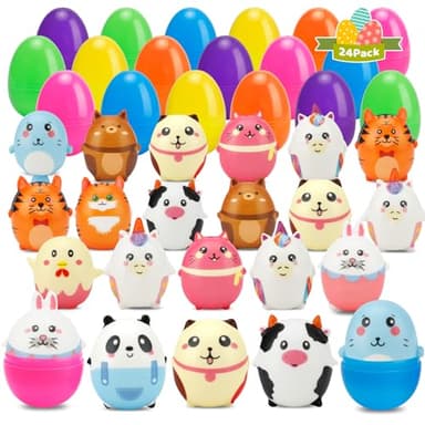 24 Pack Prefilled Easter Eggs with Animals Squishy Animal Toys for Easter Egg Hunt, Easter Basket Stuffers Fillers, Easter Party Favors, Easter Classroom Prize Supplies
