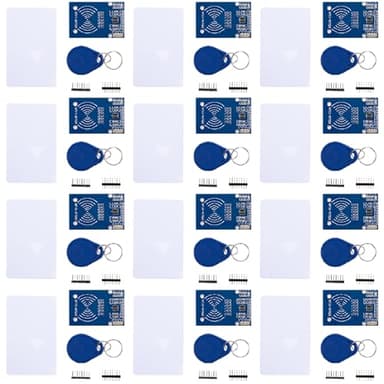 hiBCTR 12-Piece RFID Kit: Mifare RC522 RF IC Card Sensor Module with S50 Blank Cards and Keychains, Compatible with Arduino and Raspberry Pi