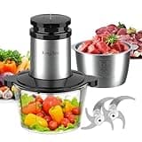 KingAcc Food Processor - 500W Powerful Motor Electric Meat Grinder, 2 Stainless Steel Bowls (8 Cup Each) & 2 Blades - Multi-Function Chopper for Meat, Vegetables, Baby Food, Home Kitchen Use