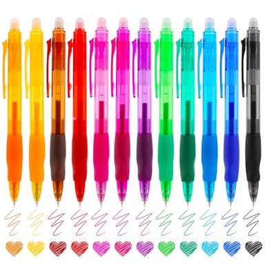 USUAL Retractable Erasable Pens 12 Colored Erasable Gel Pen 0.5mm Erasable Gel Pens Black Make Mistakes Disappear Smooth Writing Pen Office Back-to-School Supplies (12 Colors)