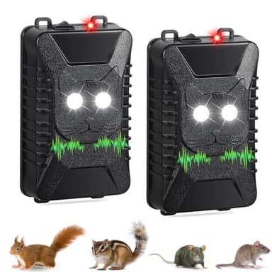 Ultrasonic Rodent Repellent for Car Engines,2 Pack Car Rodent Repeller Under Hood Mouse Deterrent with Flashing Lights,Battery Powered Rat Repellent for Car,Keep Mice Out of Indoor Garage Attic Home