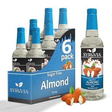 Sugar-Free Almond Syrup by Syruvia 6-Pack, 25.4 fl oz, Wholesale Coffee Syrup Shops, Cafes, Baristas, Bistros, & Beverage Bars, Bulk Kosher & Gluten-Free