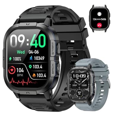 Smart Watch for Men Fitness Tracker: Waterproof Military Digital Mens Watches Running Make Answer Call Smartwatch Android Phone iPhone Samsung Compatible Sleep SpO2 Heart Rate Monitor Step Pedometer
