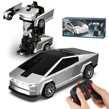 Transform RC Cyber Pickup Truck Cars Robot Toy for Kids, 2.4GHz Remote Control Car with One-Button Deformation 360° Rotation LED Lights Valentine's Day Birthday Gifts for Boys Age 4-7-8-12（1:18 Scale）