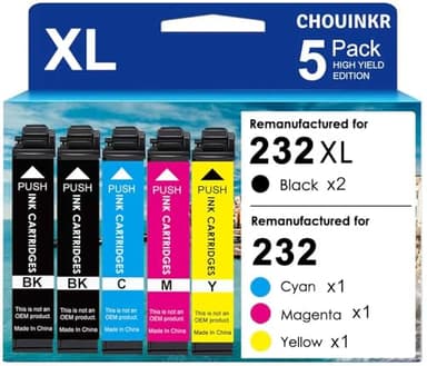 CHOUINKR 232XL Ink Cartridges Remanufactured Replacement for Epson 232XL Ink Cartridge Combo Pack 232 XL with Expression Home XP-4200 XP-4205 WF-2930 WF-2950 (2 Black Cyan Magenta Yellow, 5 Pack)