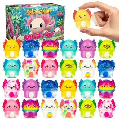 24 Pack Axolotl Slow Squishy Toys Soft Stress Relief Fidgets Toys for Kids Boys Girls Party Favors Novelty Prizes