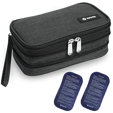AUVON Insulin Cooler Travel Case, Expandable Insulated Diabetic Bag with 2 * 180g Ice Packs for 10-12.5H Cooling Time, Portable Medication Cooler Bag for Insulin Pens & Blood Glucose Monitor Supplies