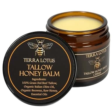 Terra Lotus - Organic Grass-Fed Beef Tallow Balm with Raw Honey - Moisturizing Cream for Soft, Smooth Skin - Handmade All-Natural Moisturizer (2 Oz, Citrus)